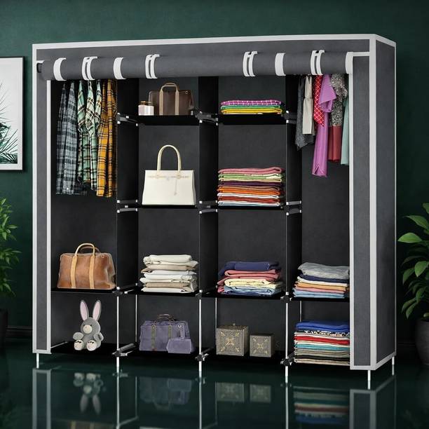 MS MODSTYLE Portable Almirah Foldable closet for Clothes 12 Shelves , 1 Side Pocket (88370) PP Collapsible Wardrobe