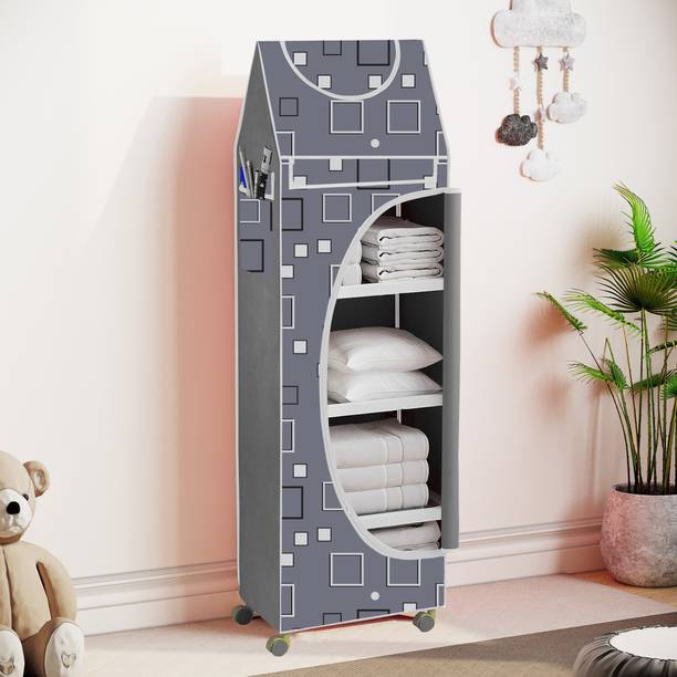 FurniGully Baby 5 Shelve Unbreakable Material PVC Collapsible Wardrobe Carbon Steel Collapsible Wardrobe