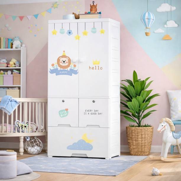 LUHI 1+3 Shelf Plastic Kids Foldable cupboard almirah for kids clothes PC Collapsible Wardrobe