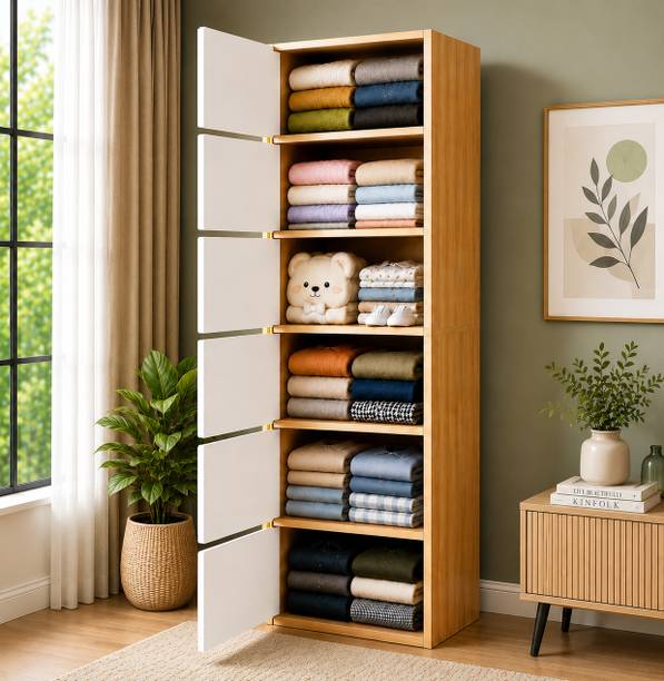 Sasimo 6-Door 6-Shelf Closet Engineered Wood Collapsible Cupboard PC Collapsible Wardrobe