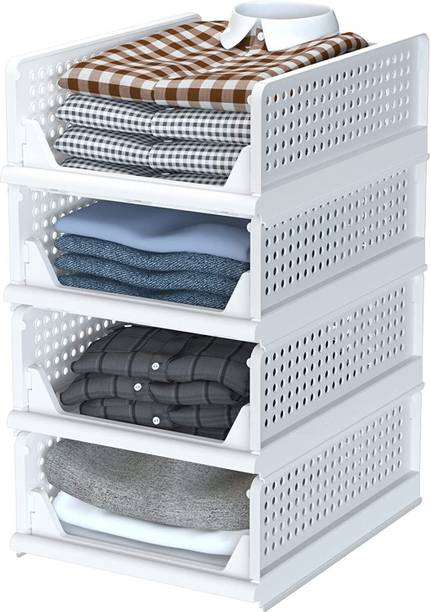 JD FRESH 4 UNITS PLASTIC FOLDABLE SINGLE DOOR CUPBOARD FOR CLOTH STORAGE MODULAR CABINET PVC Collapsible Wardrobe