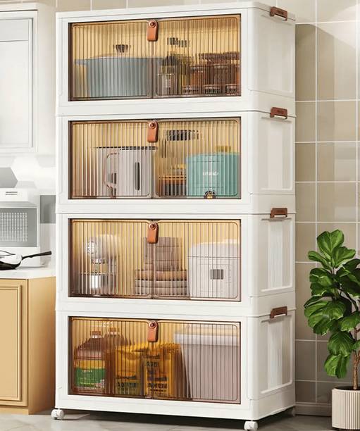 Sasimo 4-Door 4-Shelf Plastic foldable Cupboard PC Collapsible Wardrobe