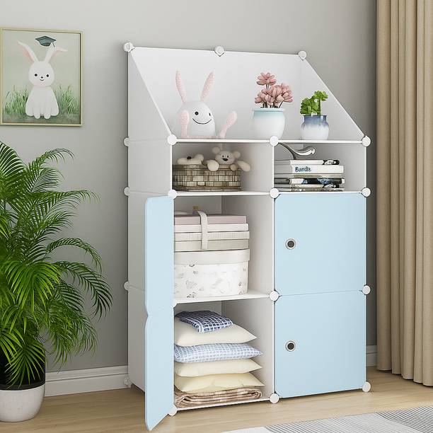 Evrum 4-Door 4+3-Shelf Plastic almirah for kids, almirah of clothes ,cupboard PC Collapsible Wardrobe