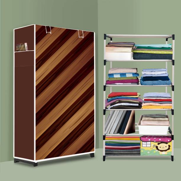 XONOV 5 Layer PVC Collapsible Wardrobe for Home | Foldable Cloth Storage Cabinet Micro Fiber Collapsible Wardrobe