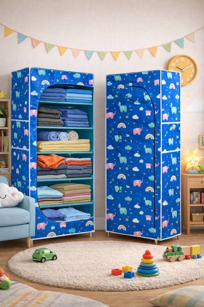 Porchex Kids Fabric Wardrobe with 6 Shelves | Foldable & Portable Kids Cupboard/Almirah PP Collapsible Wardrobe