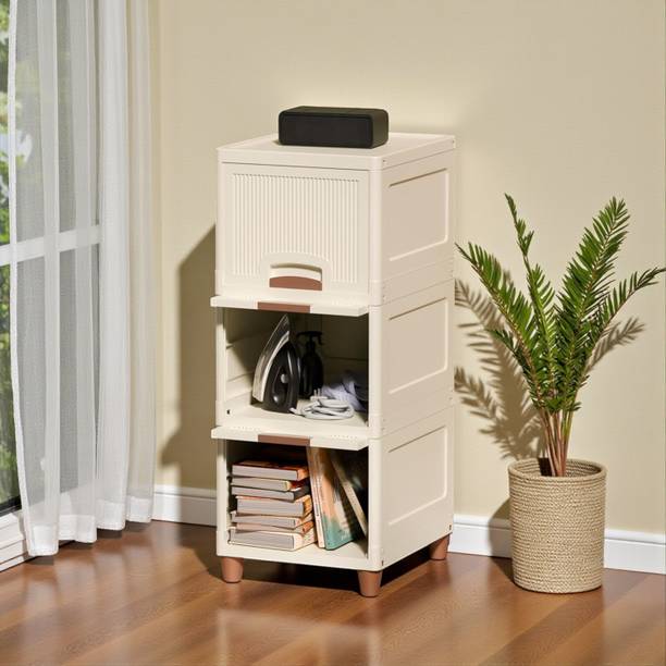 Flipkart SmartBuy Foldable Plastic Almirah for Clothes 3-tire Stackable Storage Cabinet PP Collapsible Wardrobe