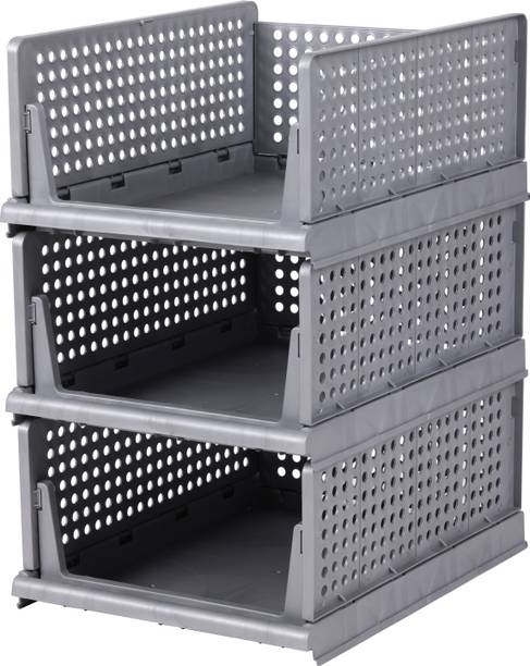 Sorath Plastic Foldable and Stackable Closet Drawer Organizer for Clothes (Pack of 3) PVC Collapsible Wardrobe