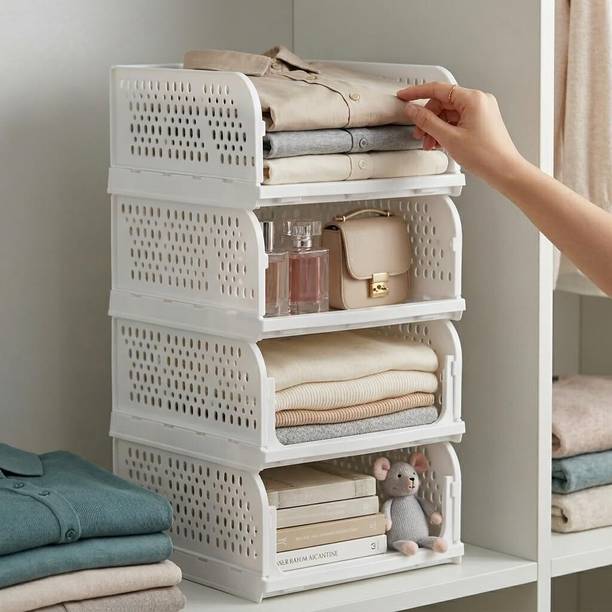 ORVYN LIVING 4PCS Wardrobe Organizer for Clothes Storage PP Collapsible Wardrobe