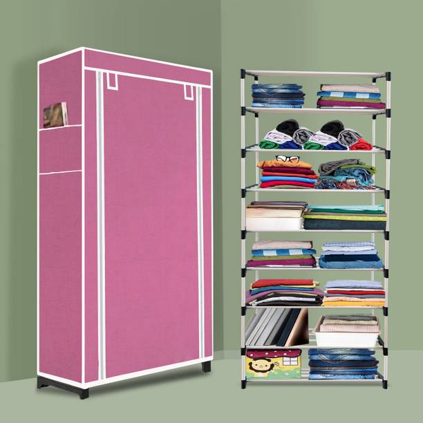 INSIDE STYLE Portable Collapsible Cloth Wardrobe – 4 Shelf Foldable Storage Cabinet PP Collapsible Wardrobe