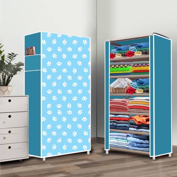 Prizam 6 Shelf Baby Paw Printed PP Collapsible Wardrobe