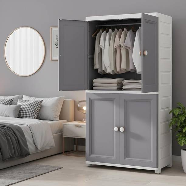 Sasimo 1-Wardrobe 4-Door 2-Shelf Plastic foldable Cupboard PC Collapsible Wardrobe