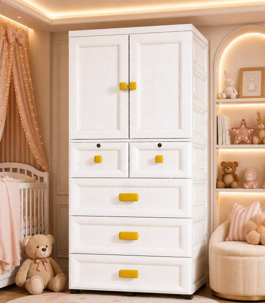 Sasimo 1-Wardrobe 2-Door 6-Shelf Plastic foldable Cupboard PC Collapsible Wardrobe