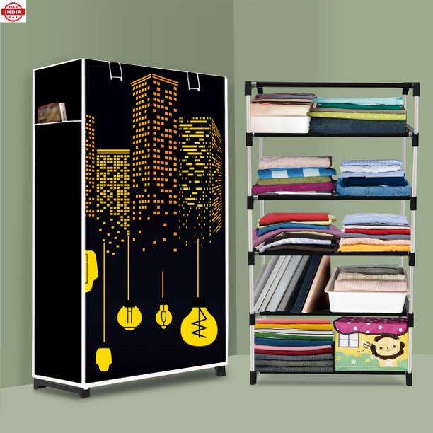 ASHLAS 5 Shelf Foldable Collapsible Wardrobe Storage Or...