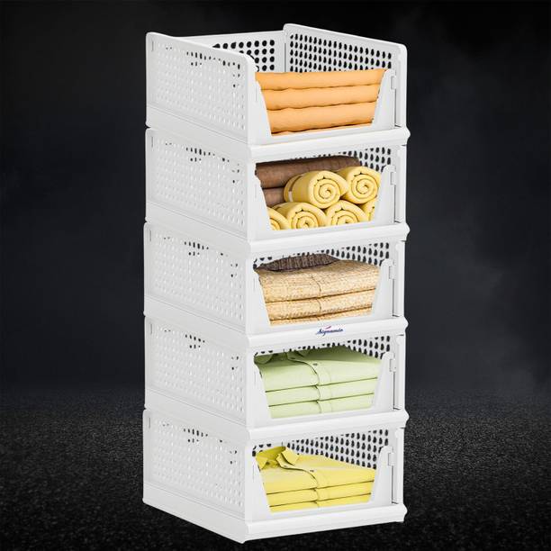 Signamio 5 Pcs Foldable and Stackable Cupboard for Merging Cupboard Space - White Color PP Collapsible Wardrobe