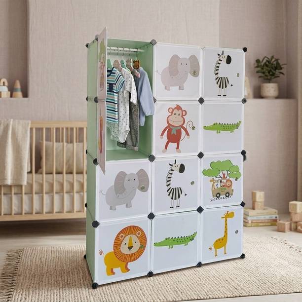 KriShyam ® 12-Cube Modular Storage Cabinet with 2 Hanging Rod & 1 External Hanger Hook PP Collapsible Wardrobe