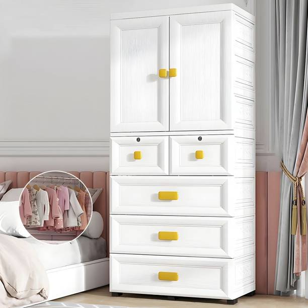 Sasimo 1-Wardrobe 2-Door 6-Shelf Plastic foldable Cupboard PC Collapsible Wardrobe