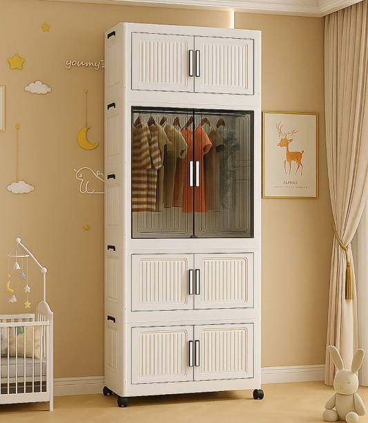 Sasimo 1-Wardrobe 4-Door 4-Shelf Plastic foldable Cupboard PC Collapsible Wardrobe