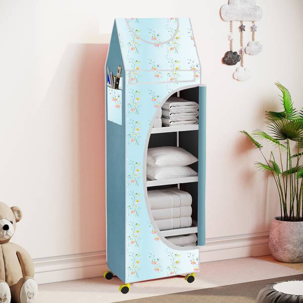 FurniGully Baby 5 Shelve Unbreakable Material PVC Collapsible Wardrobe Carbon Steel Collapsible Wardrobe