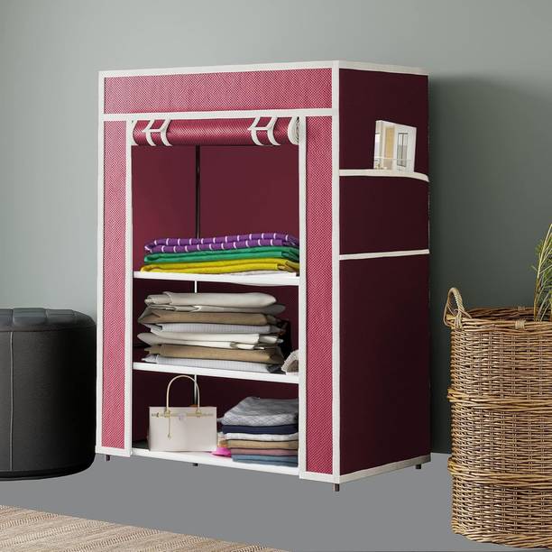 HUENISH 3 Layer Collapsible Wardrobe Closet Portable Space Saving Carbon Steel Collapsible Wardrobe
