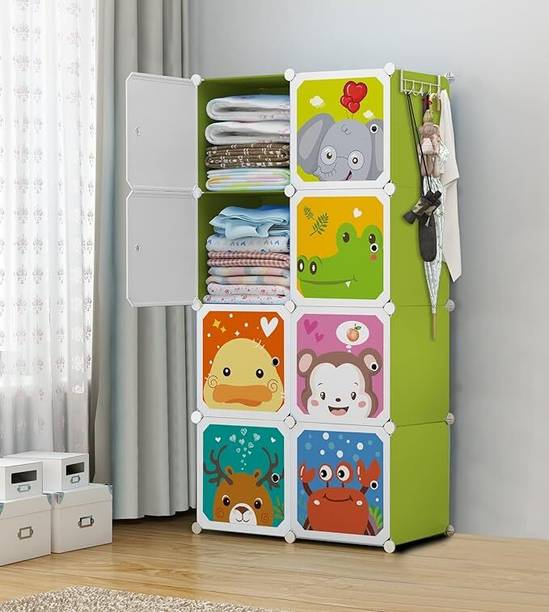 Equality Overseas Green 8-Door Shelf Plastic kids Collapsible Cupboard PP Collapsible Wardrobe