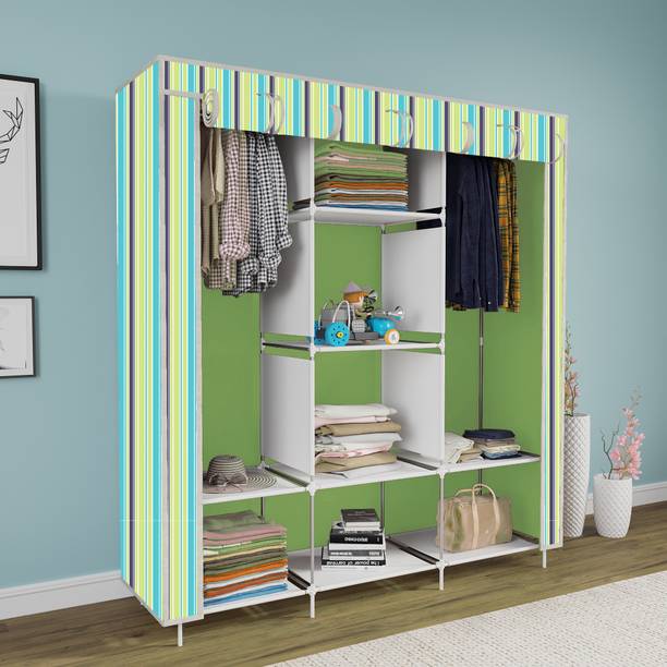 MEZIRE 3 Door 8 Layer Printed PP Collapsible Wardrobe