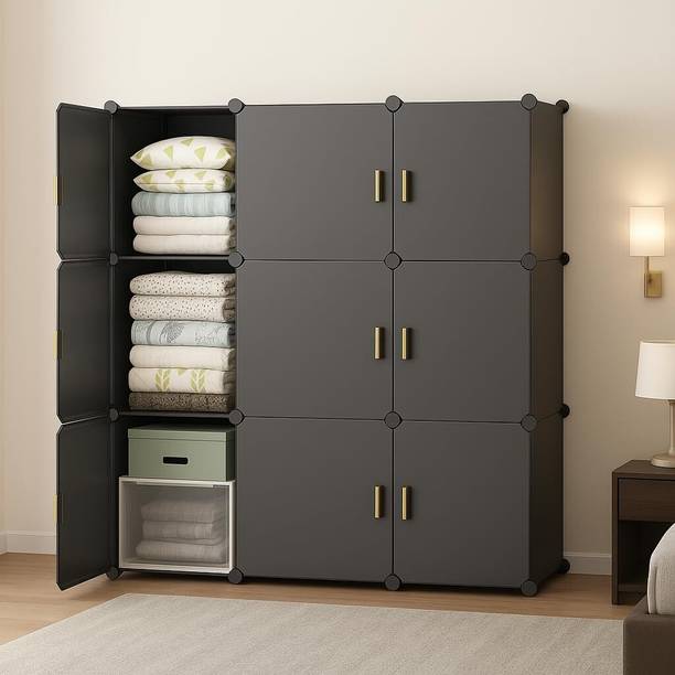 Evrum 9-Door 9-Shelf Plastic almirah for kids, almirah of clothes ,cupboard PC Collapsible Wardrobe
