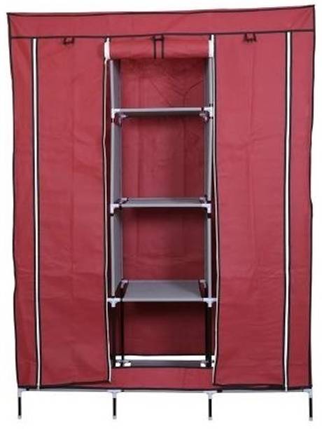 GOD WISH 3 door Foldable wardrobe for storage with matte look Carbon Steel Collapsible Wardrobe