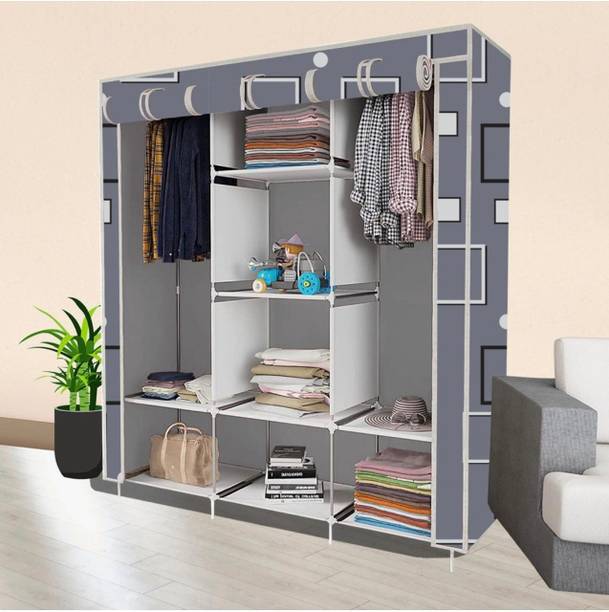 SHOEVAULT 8 Shelf Foldable Collapsible Wardrobe Storage Organizer Almirah Cloth Rack Carbon Steel Collapsible Wardrobe