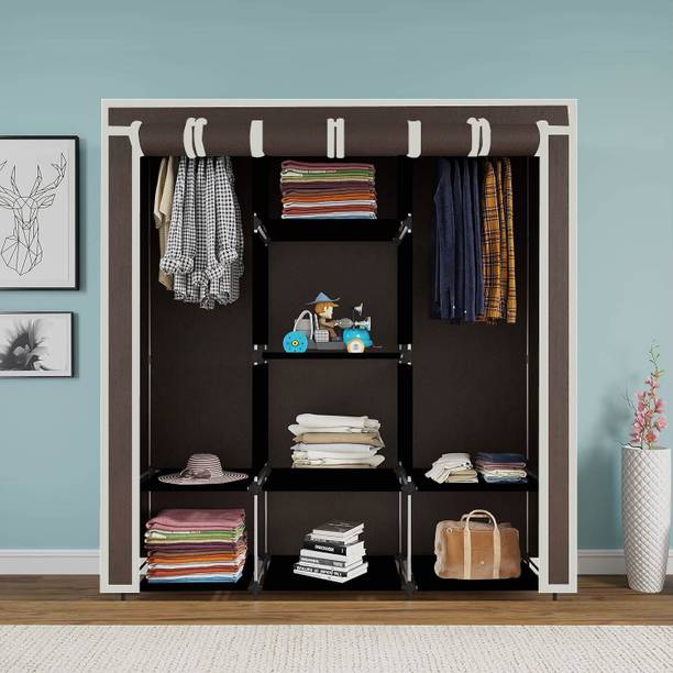 HUENISH Portable Fabric Wardrobe | Non-Woven Cloth Almirah with Sturdy Metal Frame PP Collapsible Wardrobe