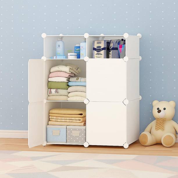 Evrum 4-Door 6-Shelf Plastic almirah for kids, almirah of clothes ,cupboard PC Collapsible Wardrobe