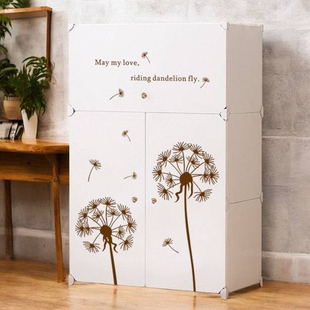 colcum 3 Door 6 Shelf Plastic Metal Collapsible Wardrobe, Clothes, Shoes,etc. Organiser Micro Fiber Collapsible Wardrobe