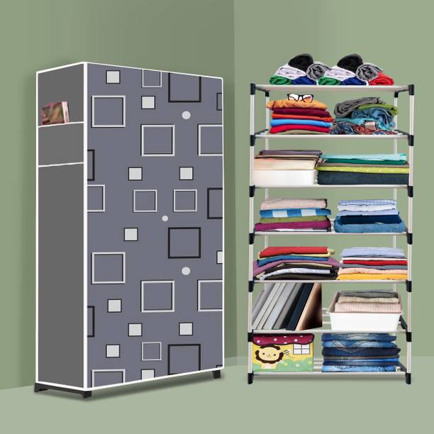 INSIDE STYLE Portable Collapsible Cloth Wardrobe – 6 Shelf Foldable Storage Cabinet PP Collapsible Wardrobe