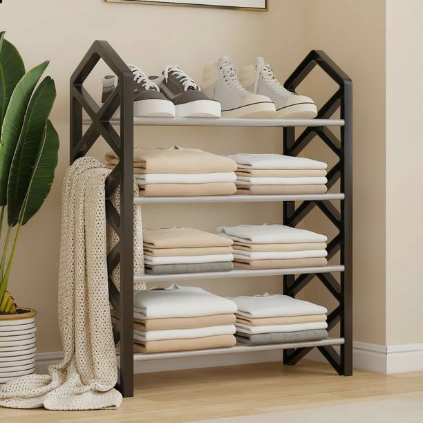 SOUKIO 4 layer Stackable Collapsible Wardrobe, Free-standing Stainless Steel Wardrobe PP Collapsible Wardrobe