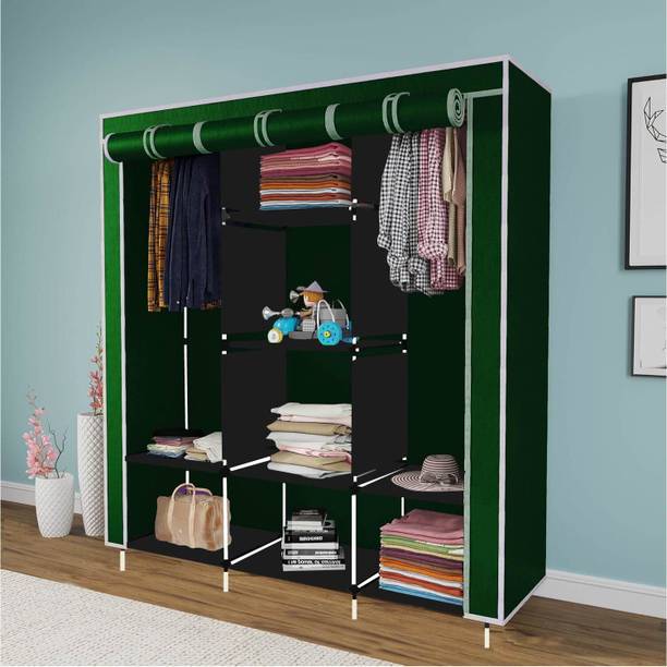HUENISH Collapsible Plastic Wardrobe, 1 Hanging Space, 8 Shelves, 1 Side Pocket PP Collapsible Wardrobe