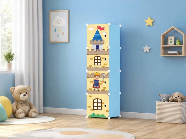 Furndaddy 4 Door 4 Shelf Plastic Metal Collapsible Wardrobe, Clothes, Shoes,etc. Organiser PP Collapsible Wardrobe