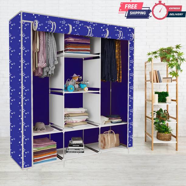 INSIDE STYLE 2 Door 6 Shelves Cloth Rack Storage Organizer Almirah Carbon Steel Collapsible Wardrobe