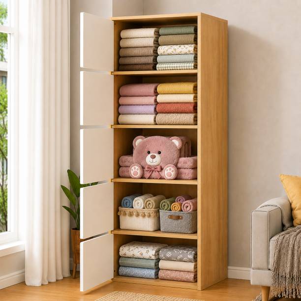 Sasimo 5-Door 5-Shelf Closet Engineered Wood Collapsible Cupboard PC Collapsible Wardrobe