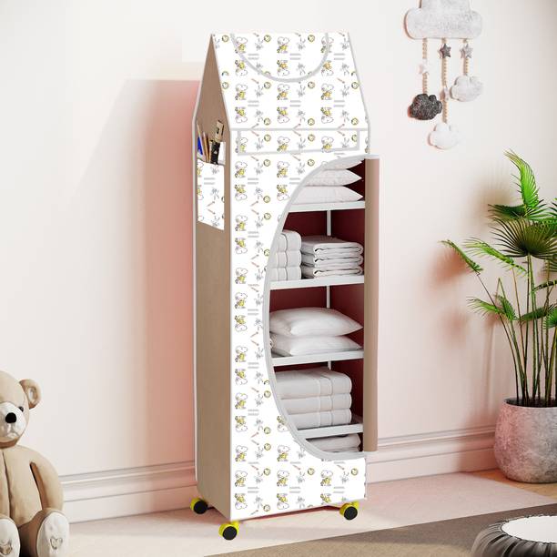 FurniGully Baby 6 Shelve Unbreakable Material PVC With Wheels Collapsible Wardrobe Carbon Steel Collapsible Wardrobe