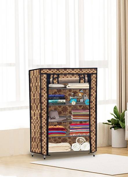 POWEREST Functional Metal Collapsible Wardrobe 5 Layer with Dustproof Cover Carbon Steel Collapsible Wardrobe