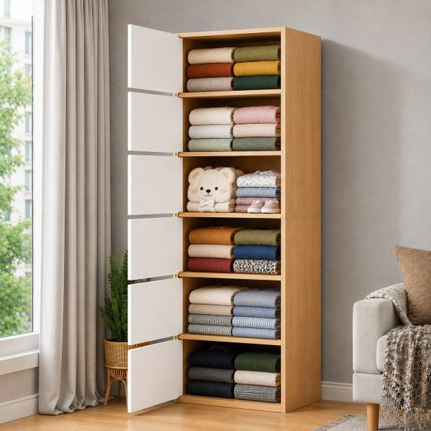 Sasimo 6-Door 6-Shelf Closet Engineered Wood Collapsible Cupboard PC Collapsible Wardrobe