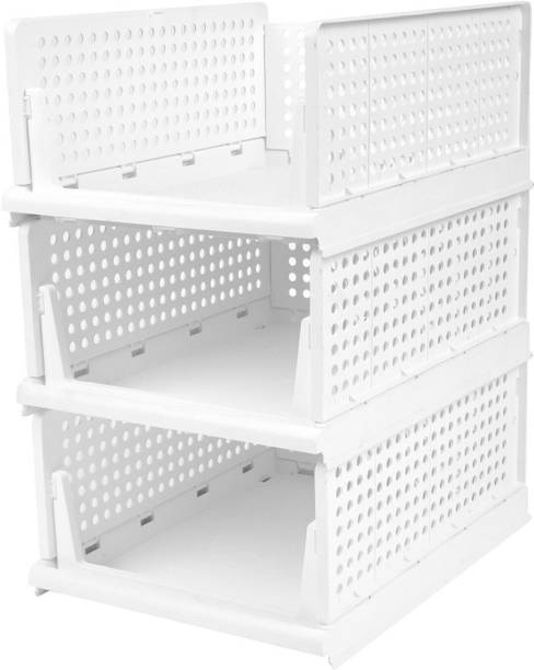 Sorath Plastic Foldable and Stackable Closet Drawer Organizer for Clothes (Pack of 3) PVC Collapsible Wardrobe