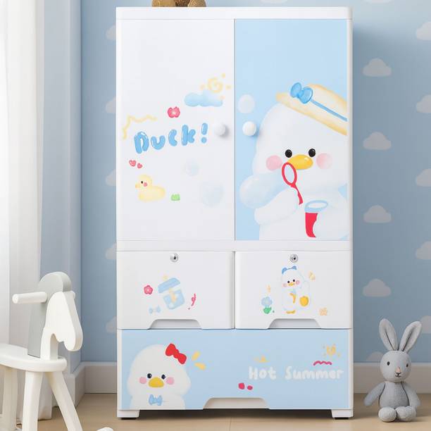 Little Olive Penguin Kids Wardrobe – Multi-Drawer Plastic Storage Cabinet with Cartoon Prints PP Collapsible Wardrobe