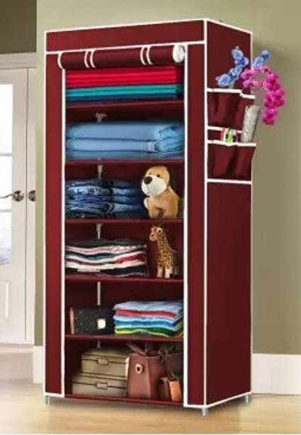 SHYAM JI Multipurpose 6 Shelves Shoe Rack with Zip Door Cover & Side Pockets Storage Rack PVC Collapsible Wardrobe