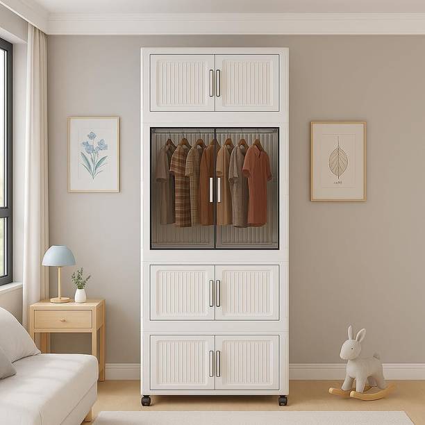 Evrum 8-Door 8-Shelf Plastic almirah for kids, almirah of clothes ,cupboard PC Collapsible Wardrobe