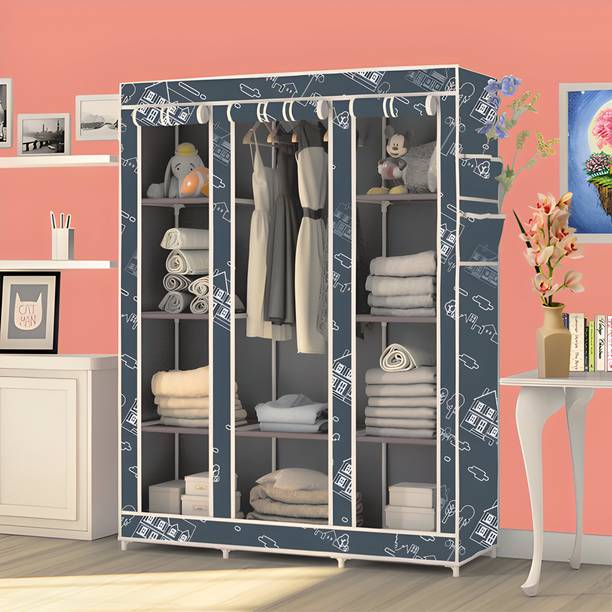 FurnishBite C2 Printed Wardrobe Carbon Steel Collapsible Wardrobe