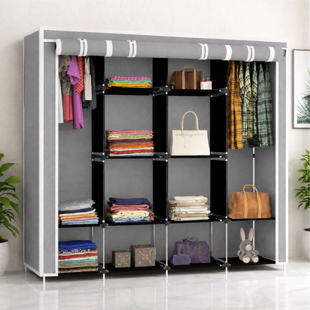 MS MODSTYLE Portable Almirah Foldable closet for Clothes 12 Shelves , 1 Side Pocket (88370) PP Collapsible Wardrobe