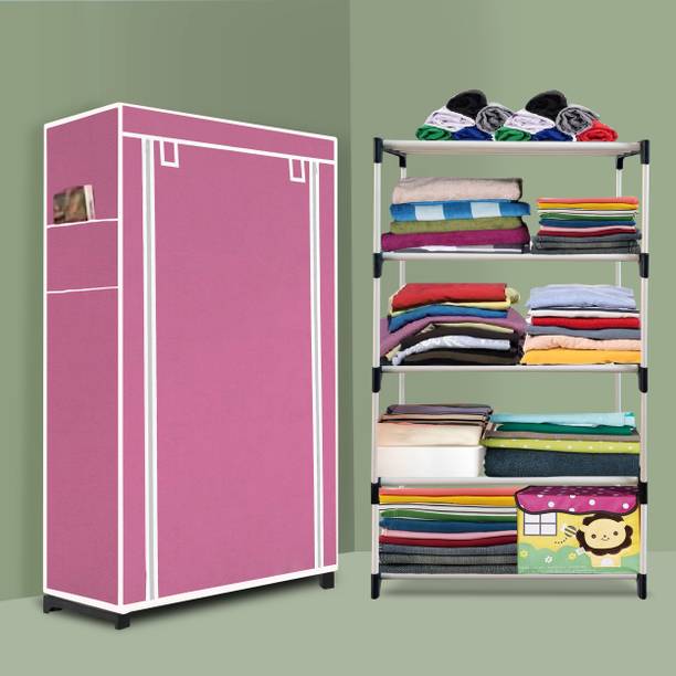 INSIDE STYLE Portable Collapsible Cloth Wardrobe – 5 Shelf Foldable Storage Cabinet Carbon Steel Collapsible Wardrobe