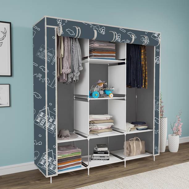 INSIDE STYLE 2 Door 6 Shelves Cloth Rack Carbon Steel Collapsible Wardrobe Carbon Steel Collapsible Wardrobe