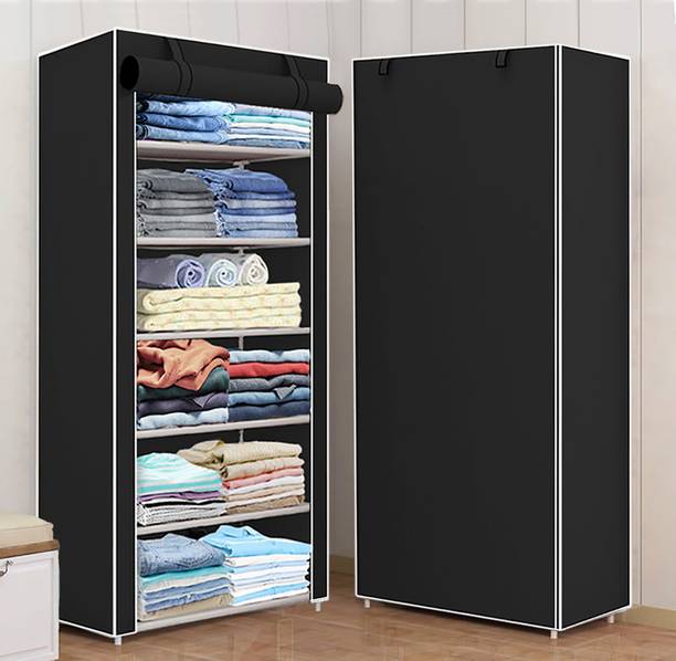 FLIPZON 1 Door 6 Shelf Fabric PP Collapsible Wardrobe