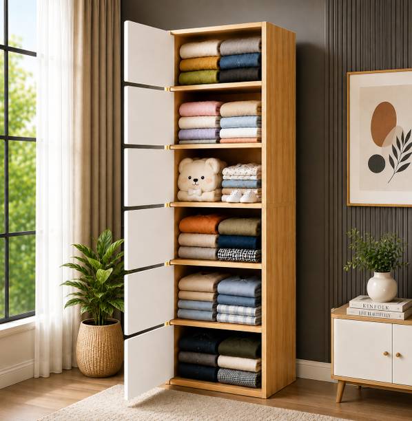 Sasimo 6-Door 6-Shelf Closet Engineered Wood Collapsible Cupboard PC Collapsible Wardrobe